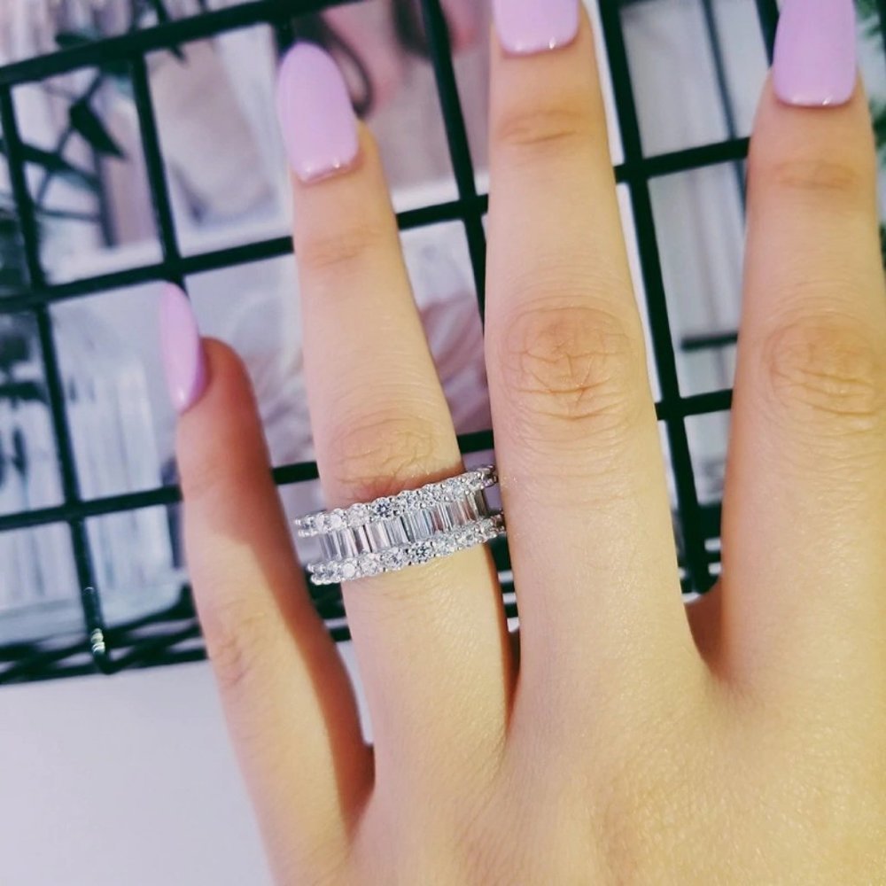 NEW Silver Baguette & Round Diamond Eternity Ring - Picture 2 of 7